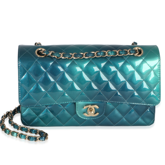 Chanel Handbags - Chanel Green Blue Shaded Quilted Patent Medium Classic Double Flap Bag